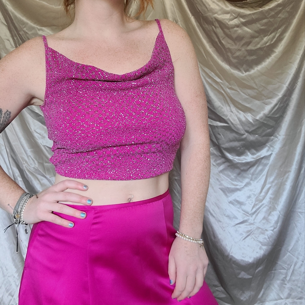 y2k McBling Barbie Girly Fairy Coquette Pink Sparkly Formal Skirt & Top Set